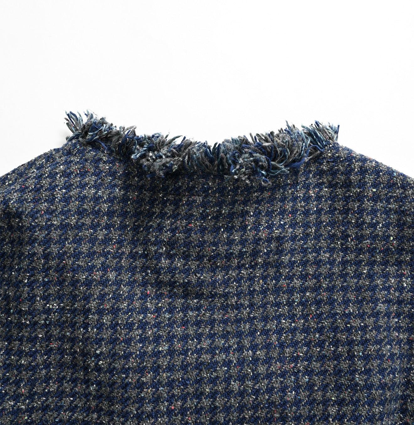 Indigo Cotton Tweed Fringe Jacket
