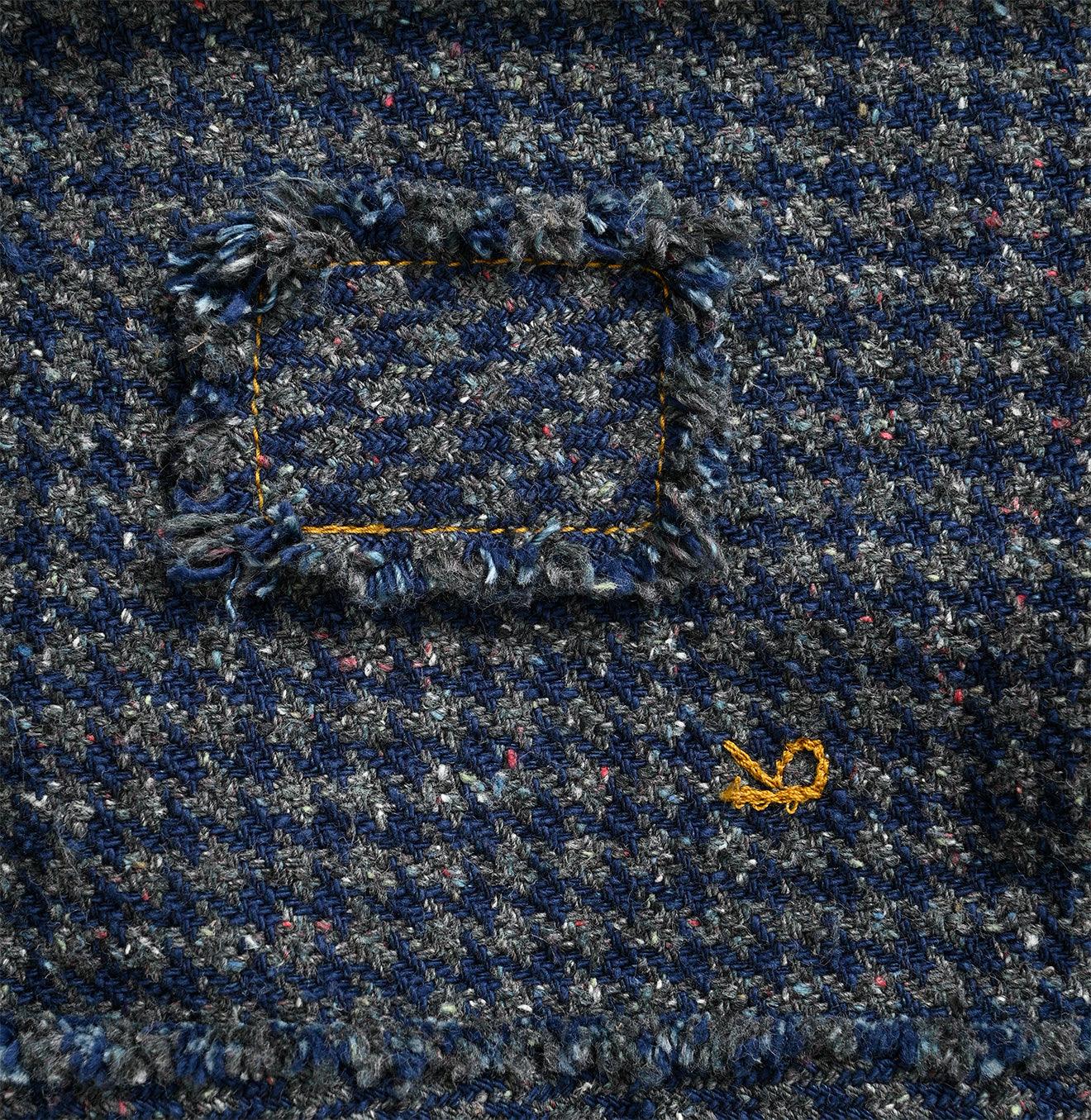 Indigo Cotton Tweed Fringe Jacket
