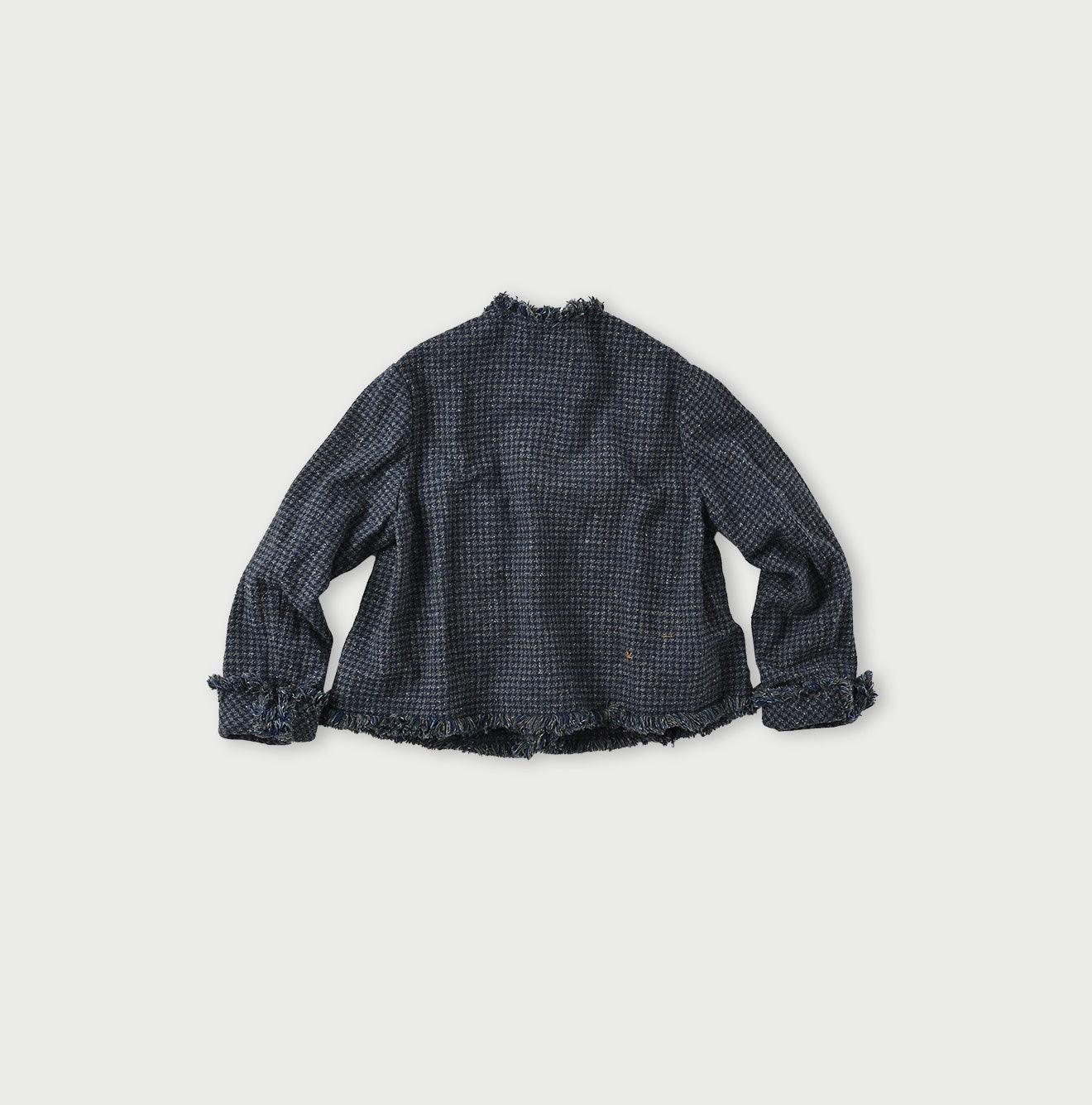 Indigo Cotton Tweed Fringe Jacket