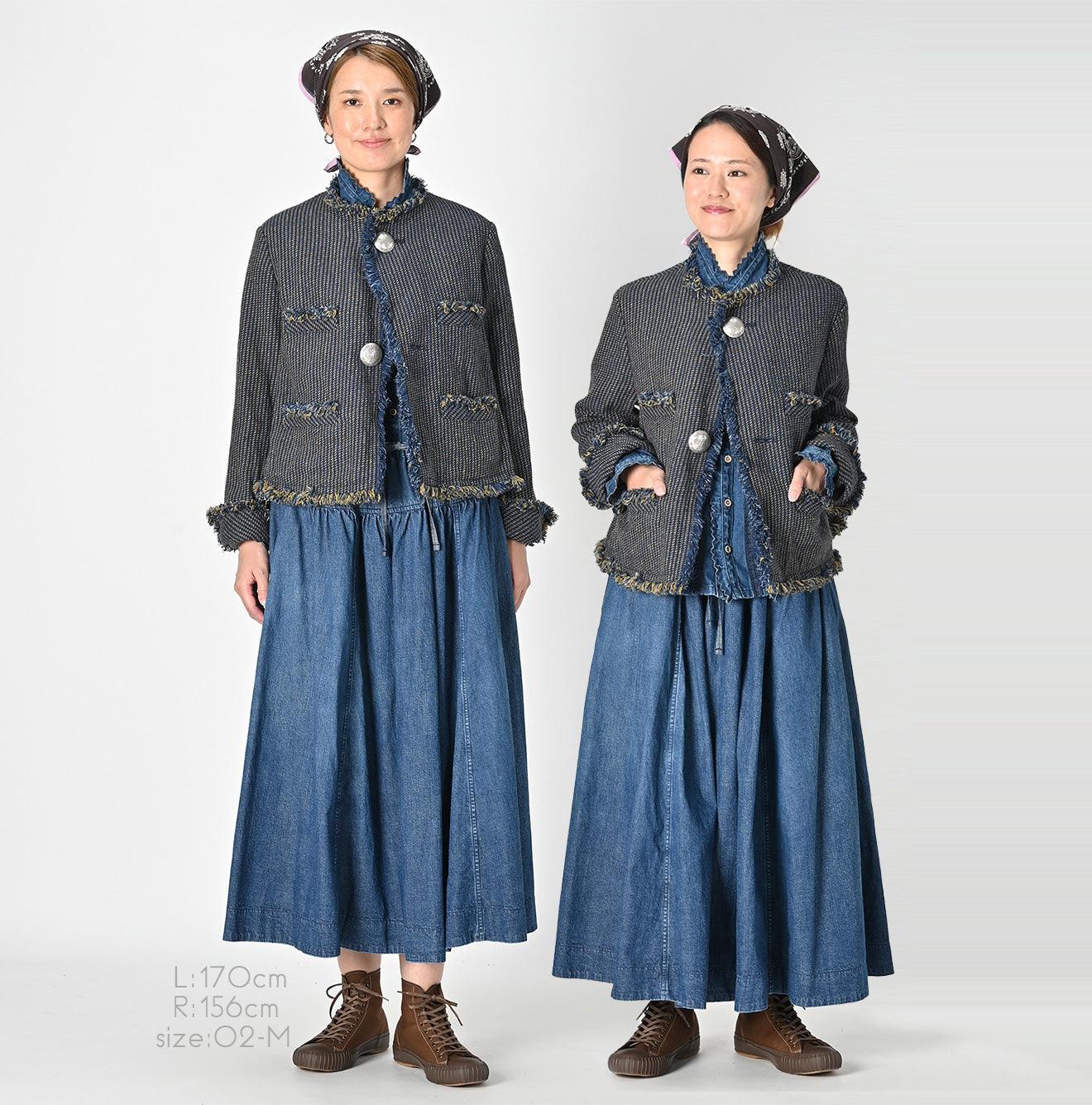 Indigo Cotton Tweed Fringe Jacket