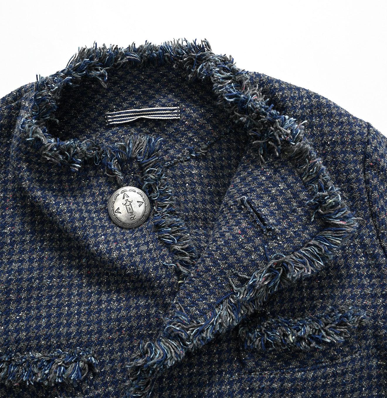 Indigo Cotton Tweed Fringe Jacket