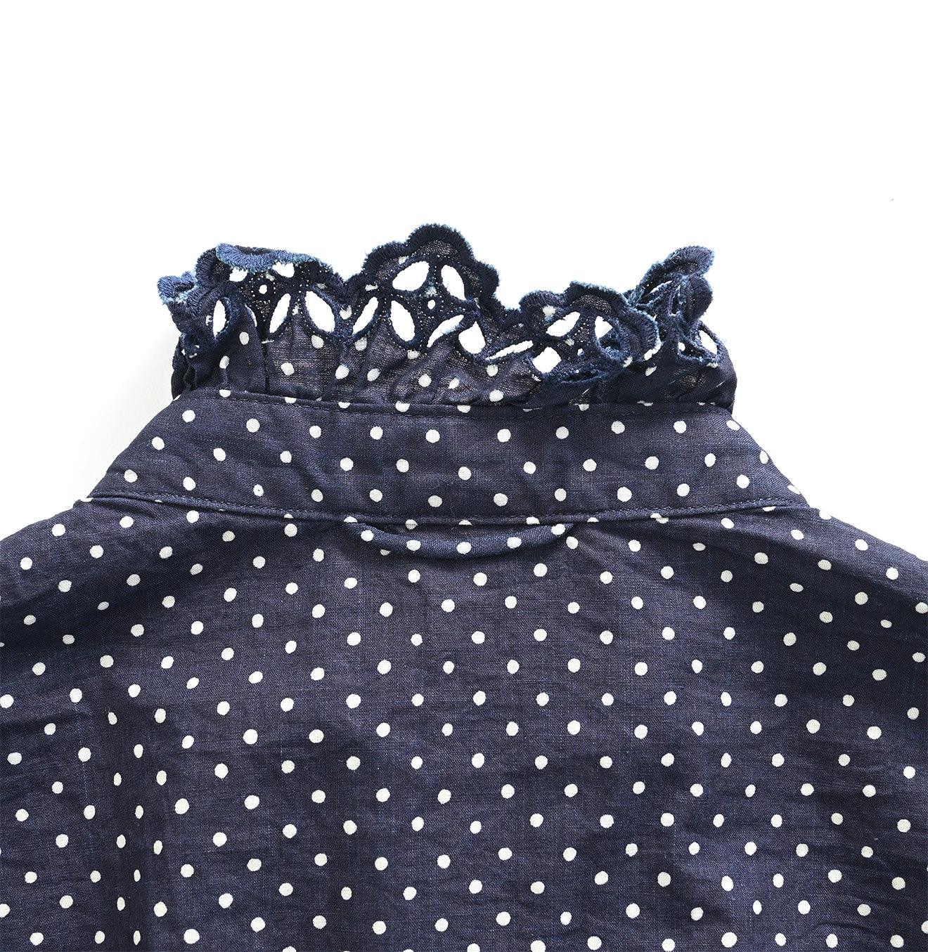 Indigo Dots Cutwork Frilled Blouse
