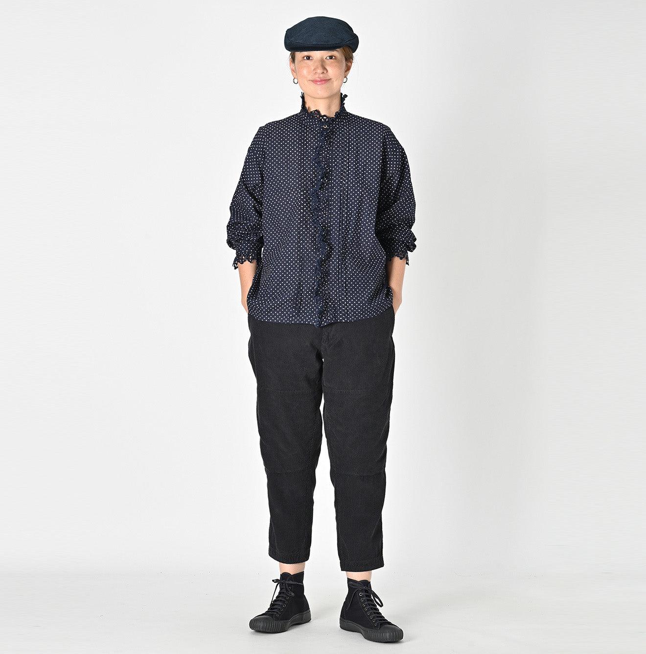 Indigo Dots Cutwork Frilled Blouse