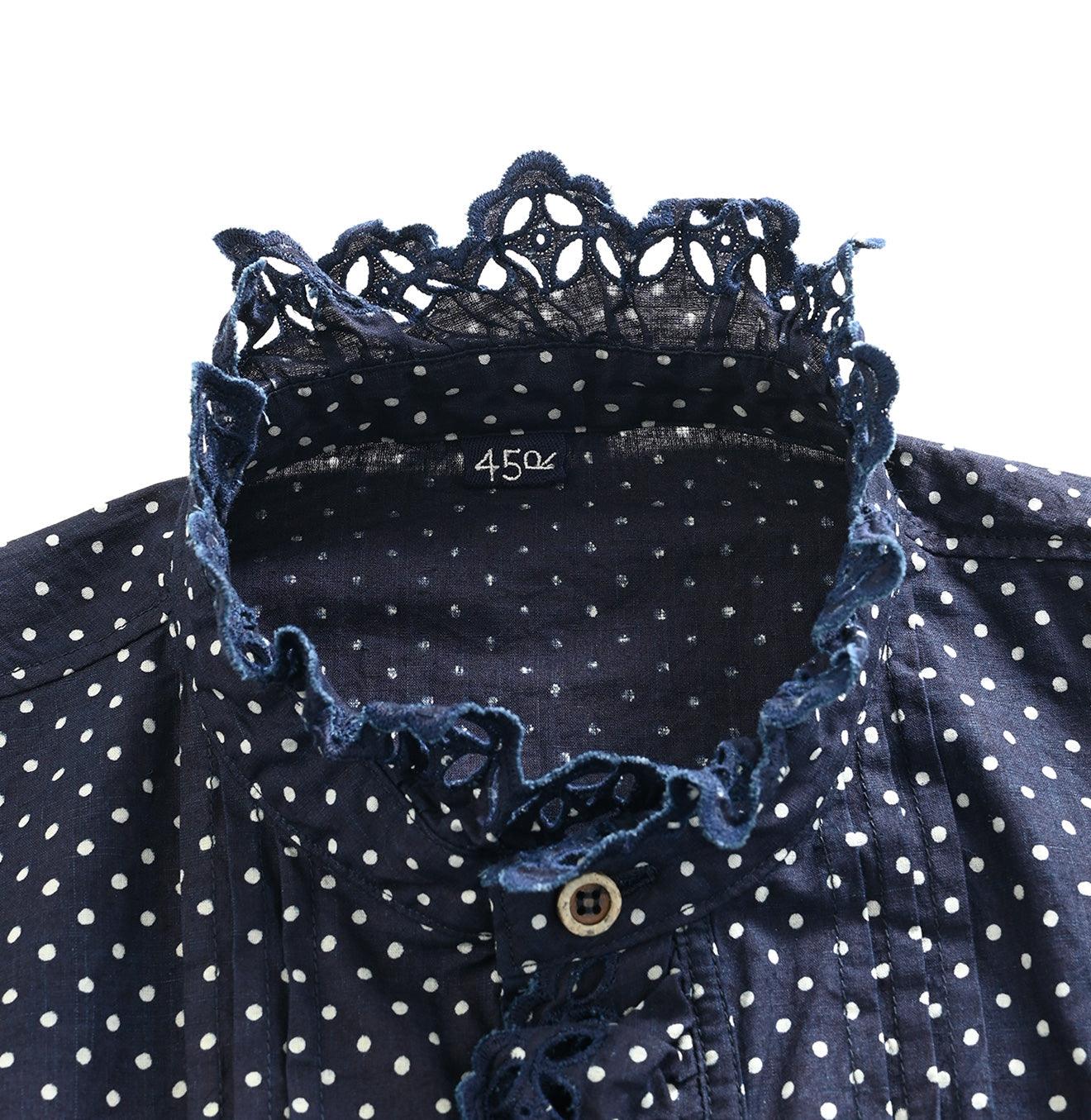 Indigo Dots Cutwork Frilled Blouse