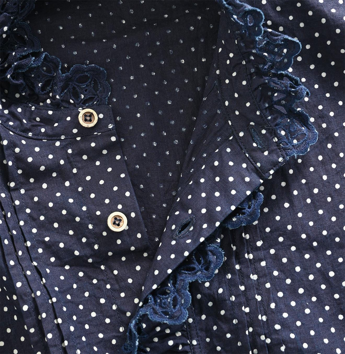 Indigo Dots Cutwork Frilled Blouse