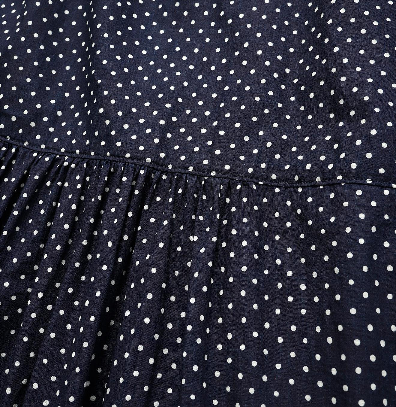 Indigo Tappet Dots Tiered Dress