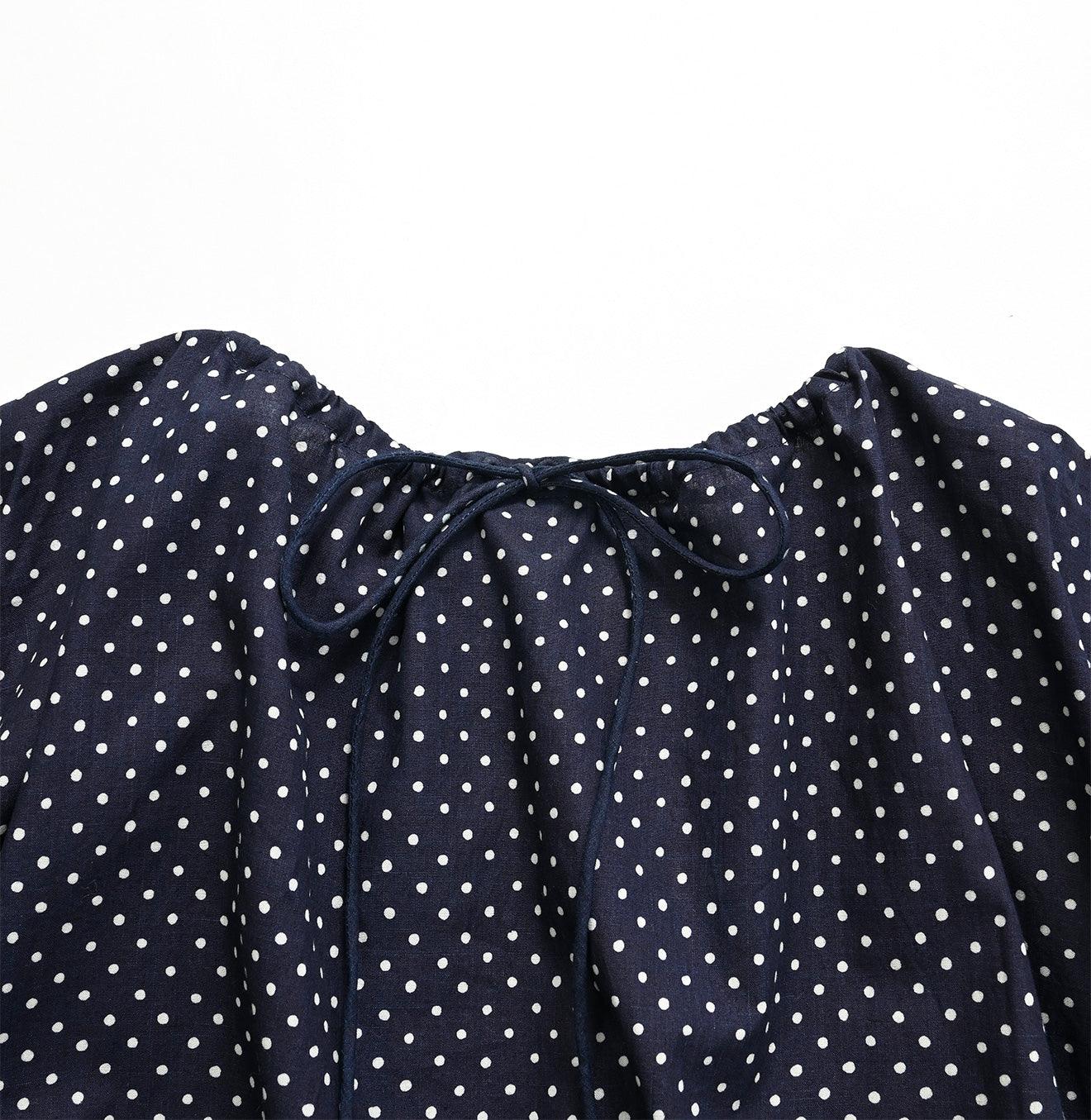 Indigo Tappet Dots Tiered Dress