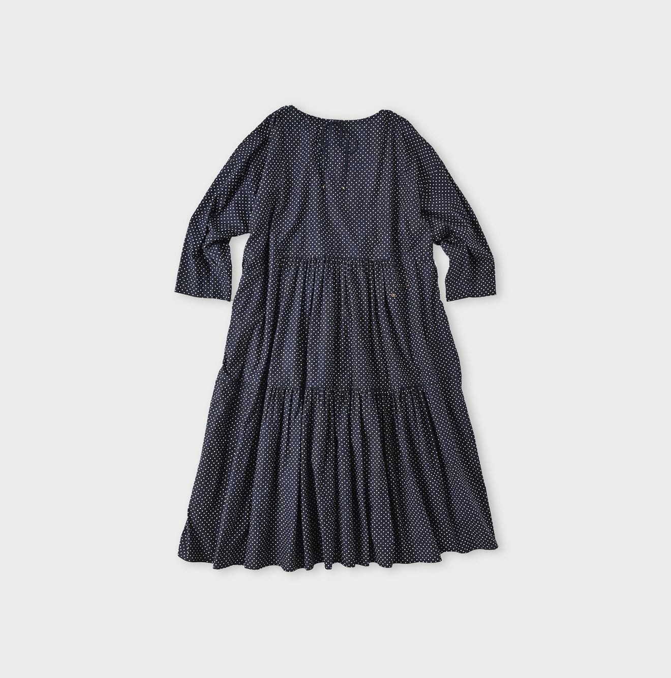 Indigo Tappet Dots Tiered Dress