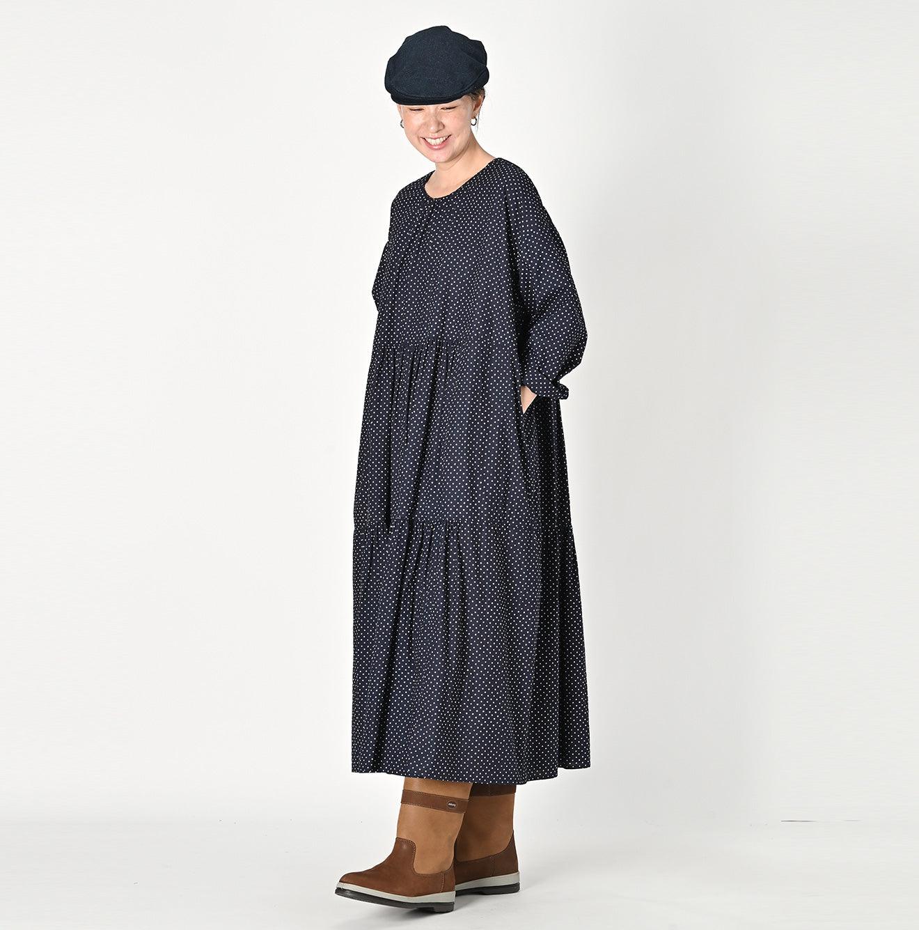 Indigo Tappet Dots Tiered Dress