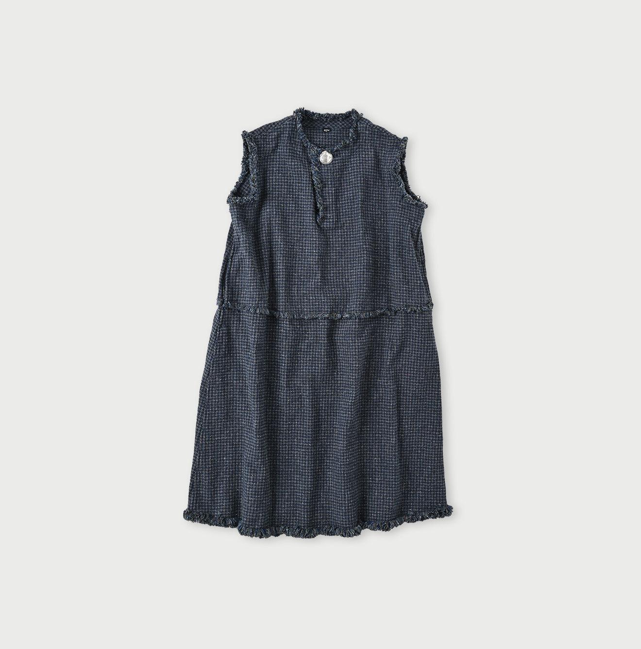 Indigo Cotton Tweed Fringe Jumper Skirt
