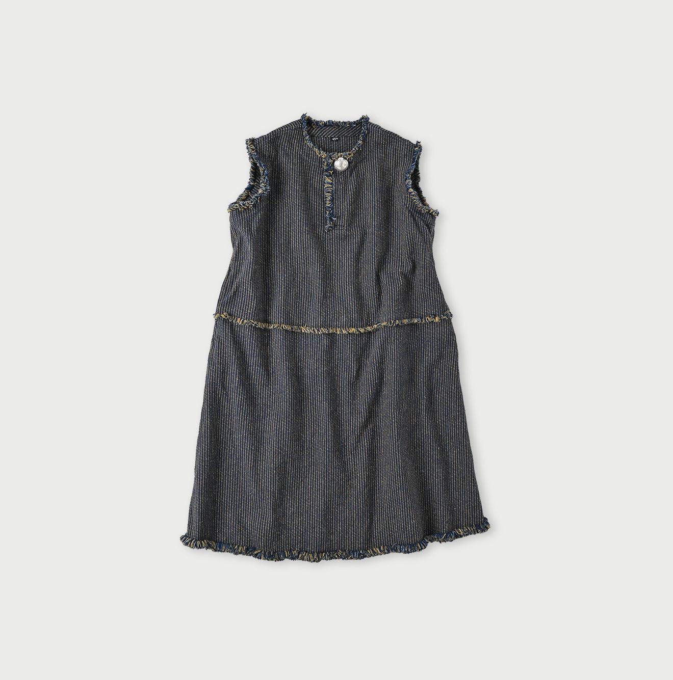 Indigo Cotton Tweed Fringe Jumper Skirt