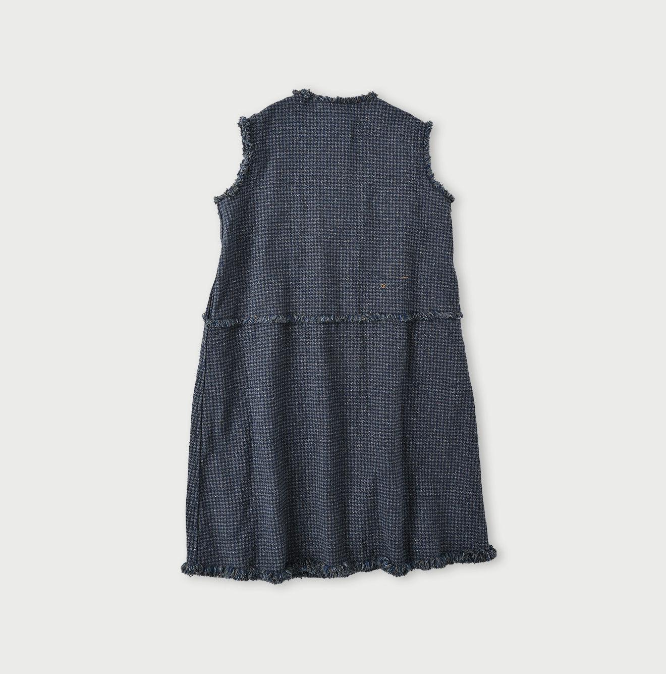 Indigo Cotton Tweed Fringe Jumper Skirt
