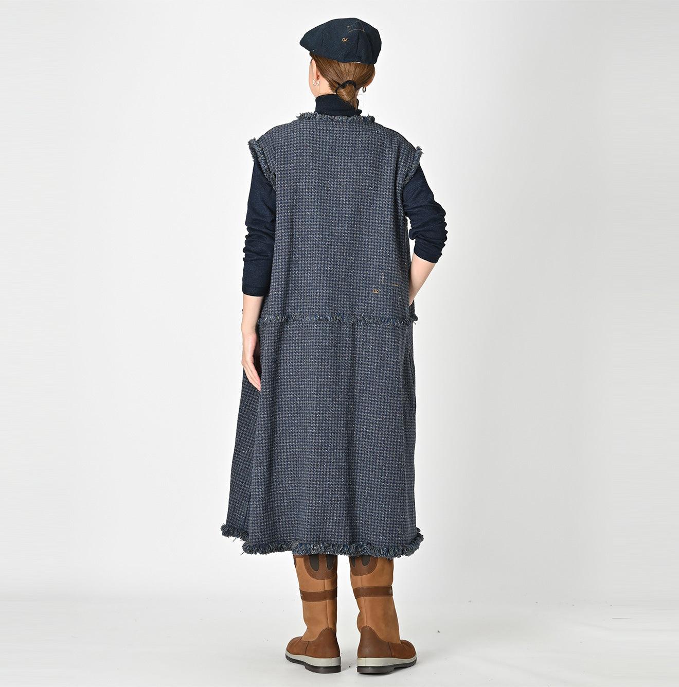 Indigo Cotton Tweed Fringe Jumper Skirt