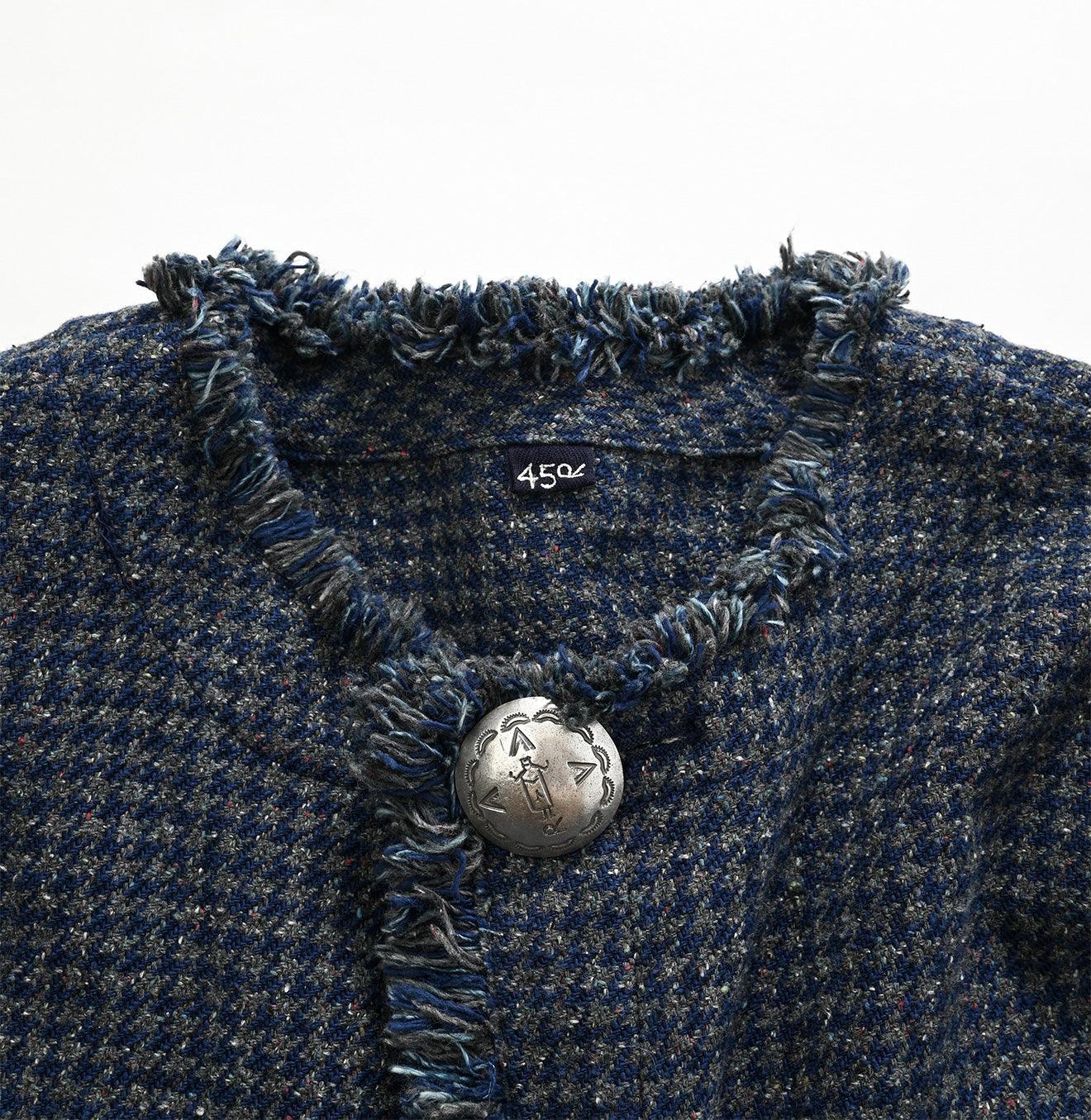 Indigo Cotton Tweed Fringe Jumper Skirt