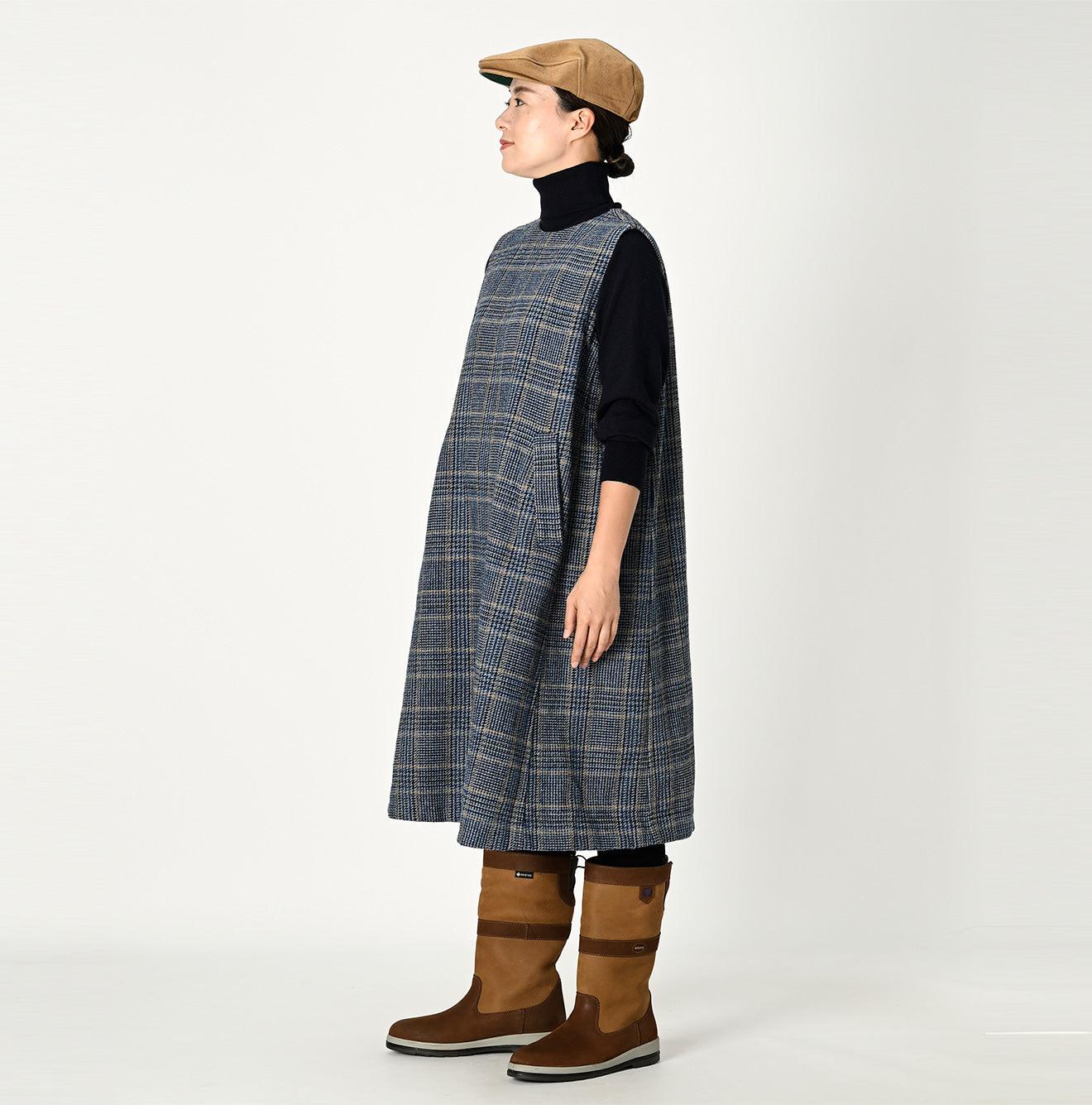 Indigo Cotton Tweed Dress
