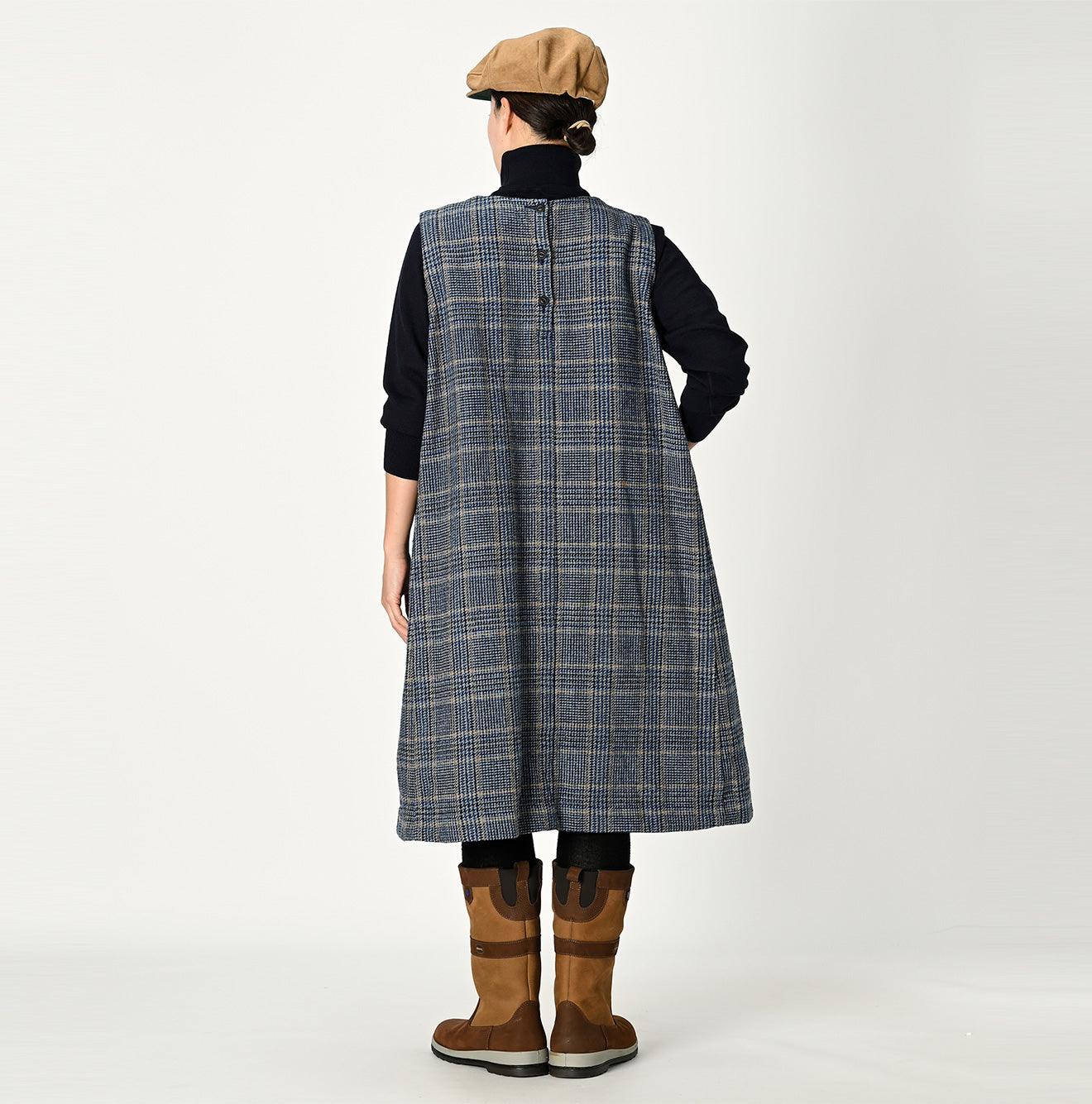 Indigo Cotton Tweed Dress