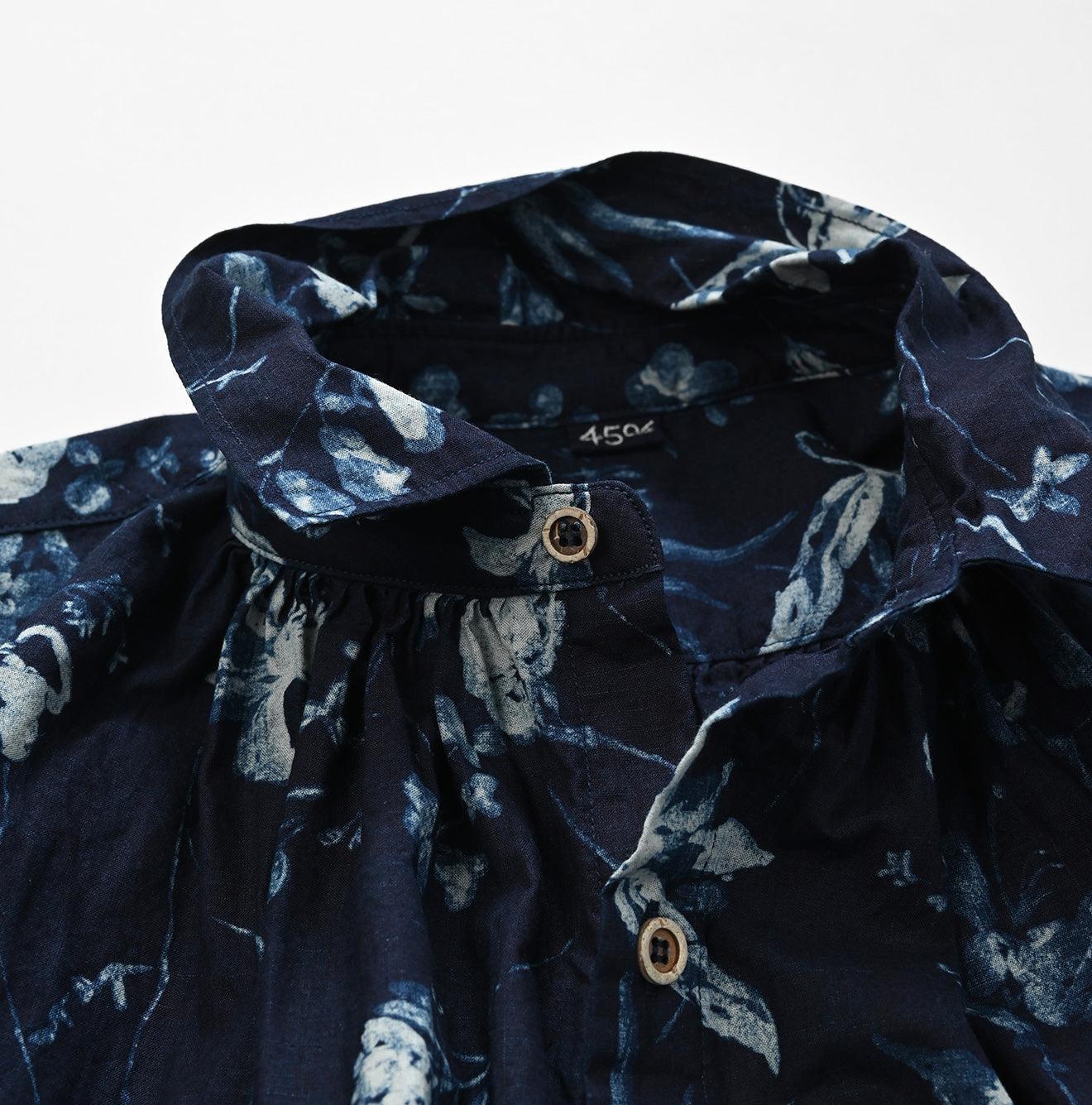 Indigo Winter Flower Kushukushu Blouse