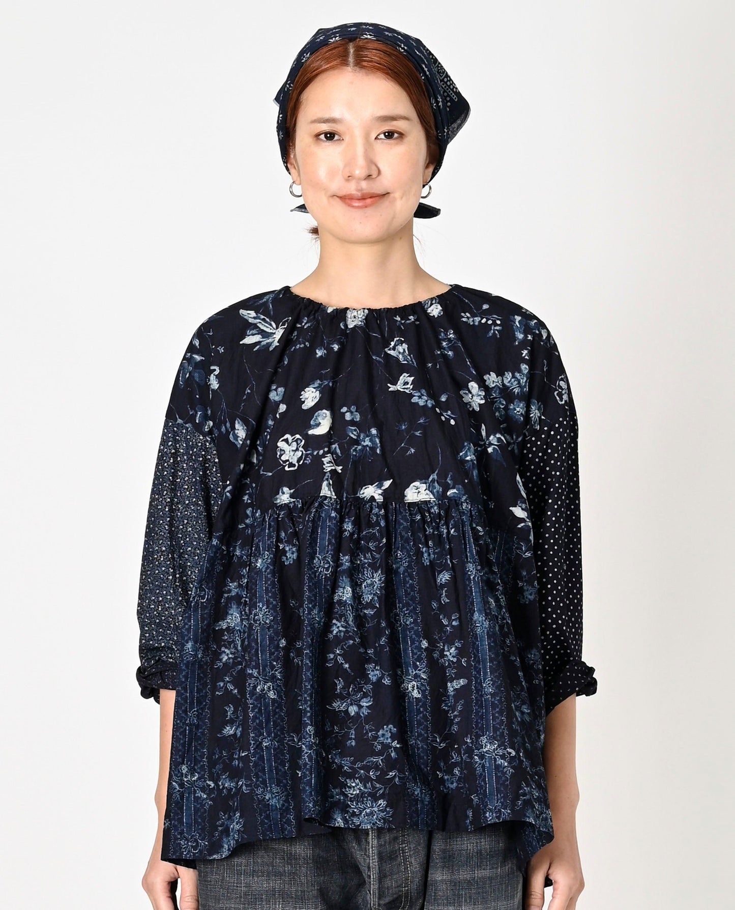 Indigo Khadi Flower Mix Blouse