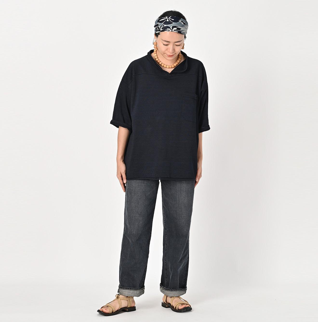 Indigo Dekoboko Knit-sewn Outer T-shirt