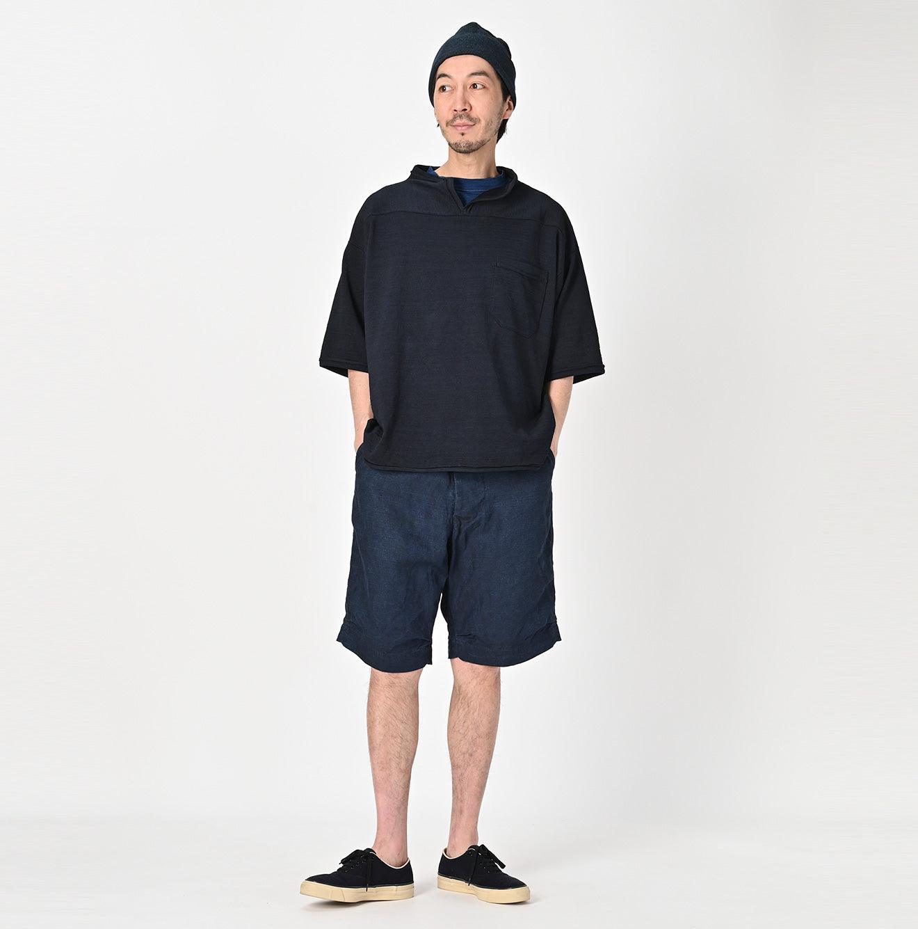 Indigo Dekoboko Knit-sewn Outer T-shirt