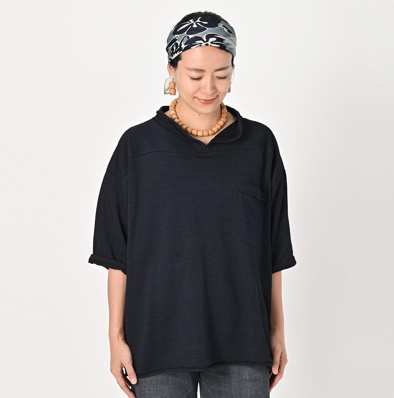 Indigo Dekoboko Knit-sewn Outer T-shirt
