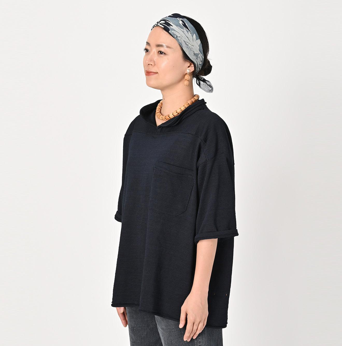 Indigo Dekoboko Knit-sewn Outer T-shirt