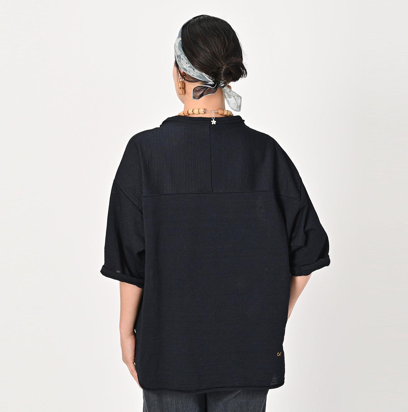 Indigo Dekoboko Knit-sewn Outer T-shirt
