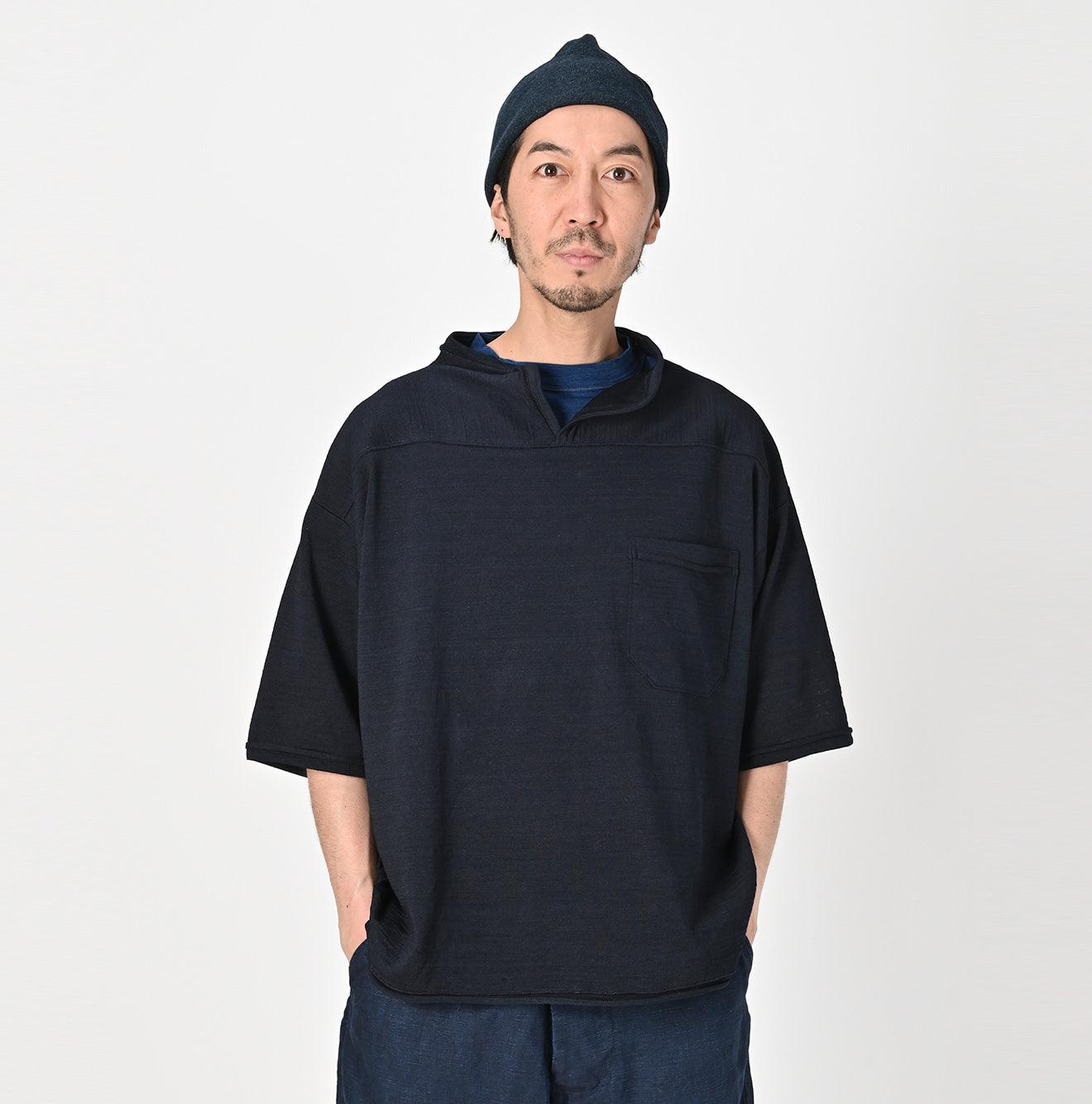 Indigo Dekoboko Knit-sewn Outer T-shirt