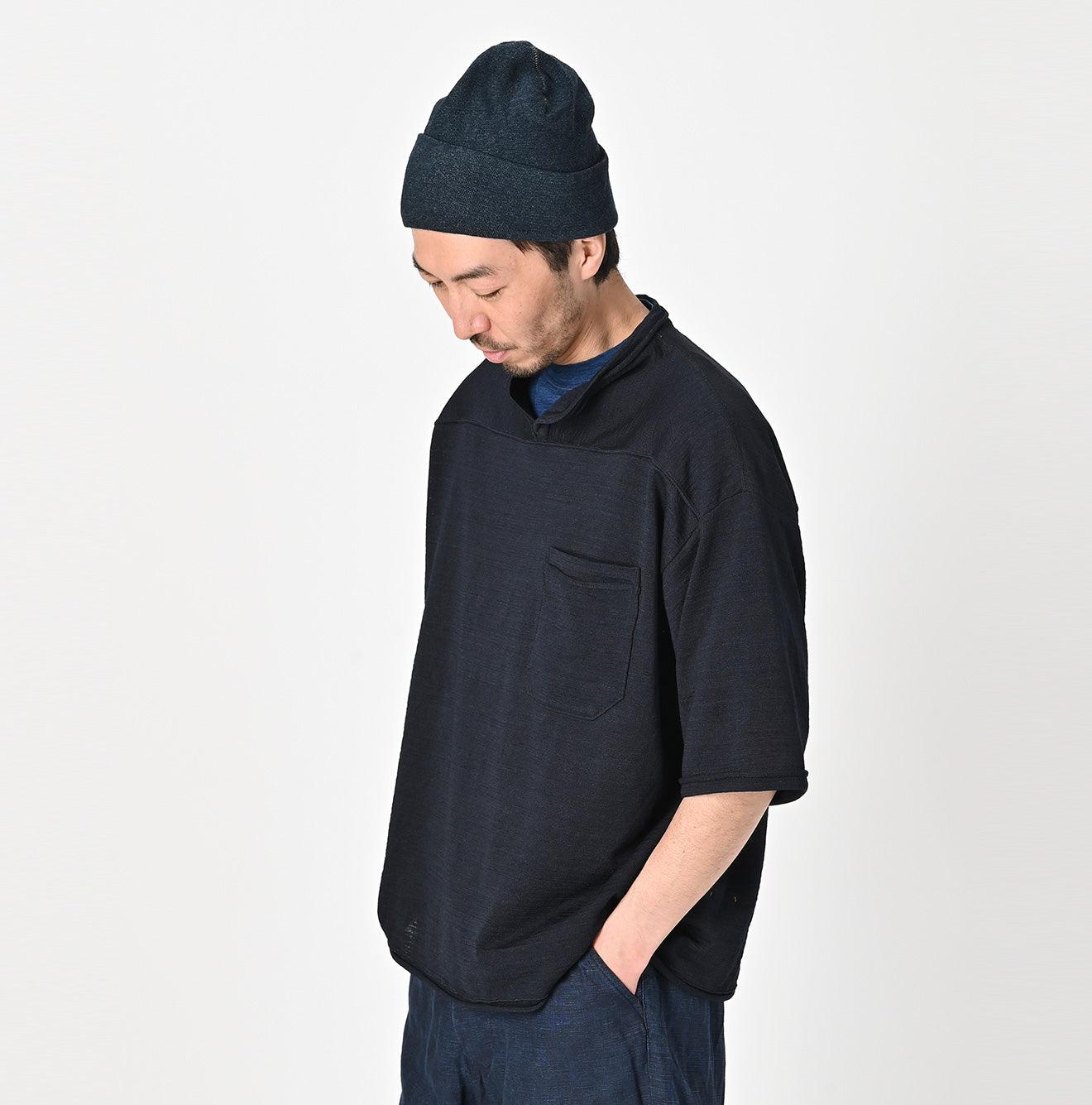 Indigo Dekoboko Knit-sewn Outer T-shirt