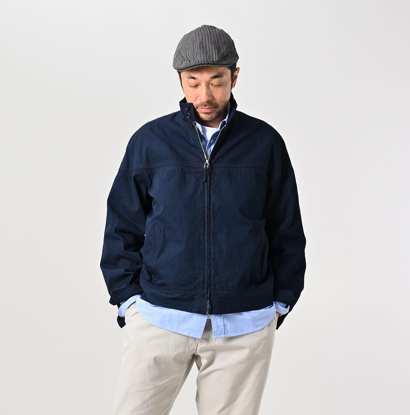 45R Indigo Light Gabardine Harrington Jacket