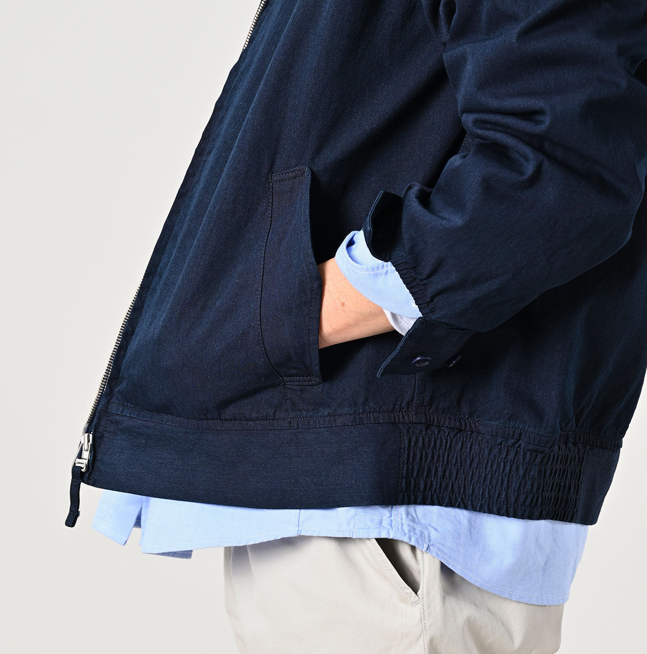 45R Indigo Light Gabardine Harrington Jacket