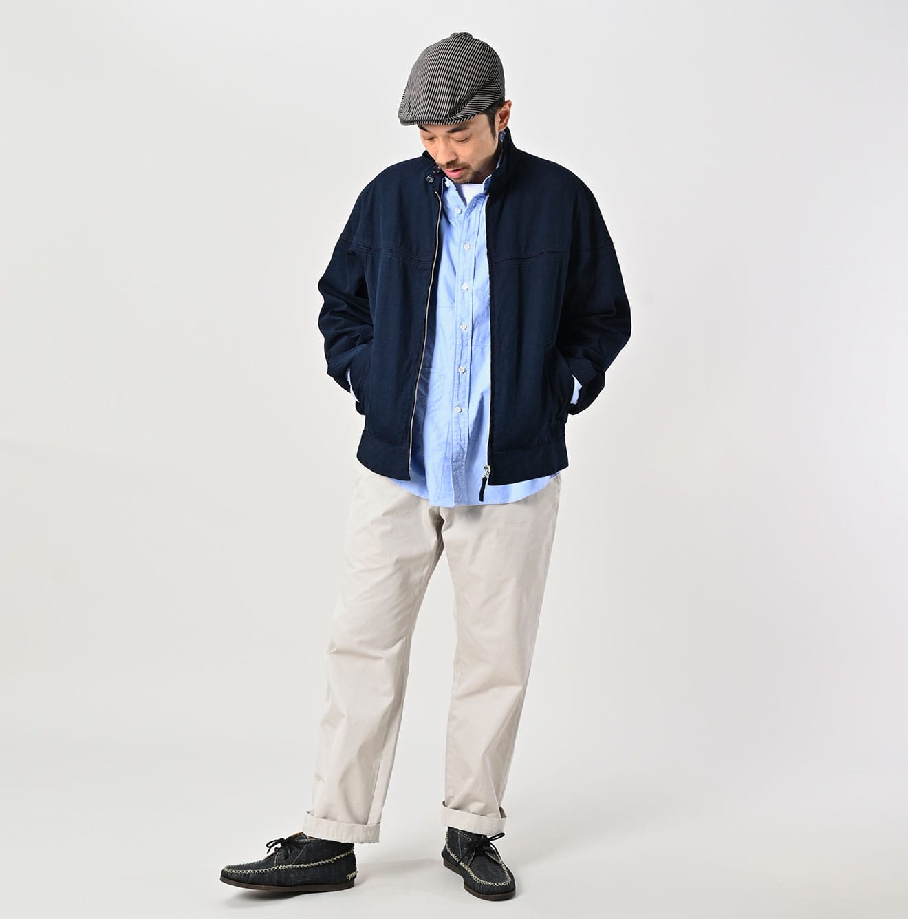 45R Indigo Light Gabardine Harrington Jacket