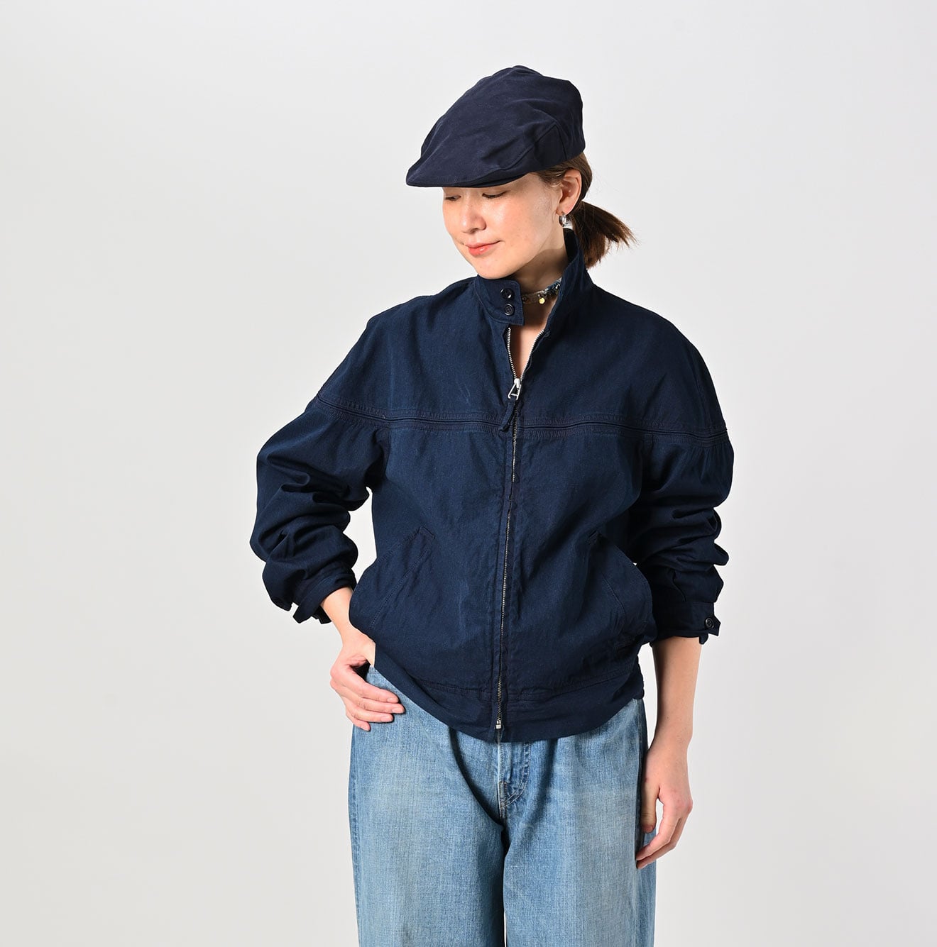 45R Indigo Light Gabardine Harrington Jacket