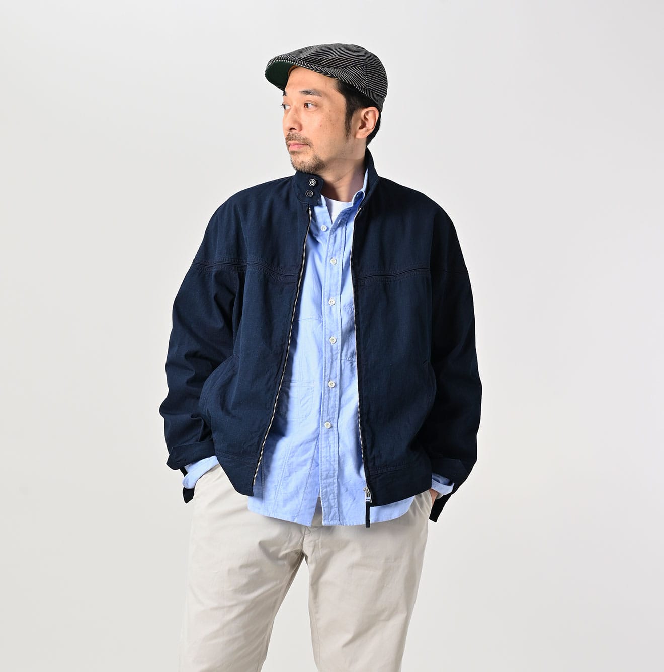 45R Indigo Light Gabardine Harrington Jacket