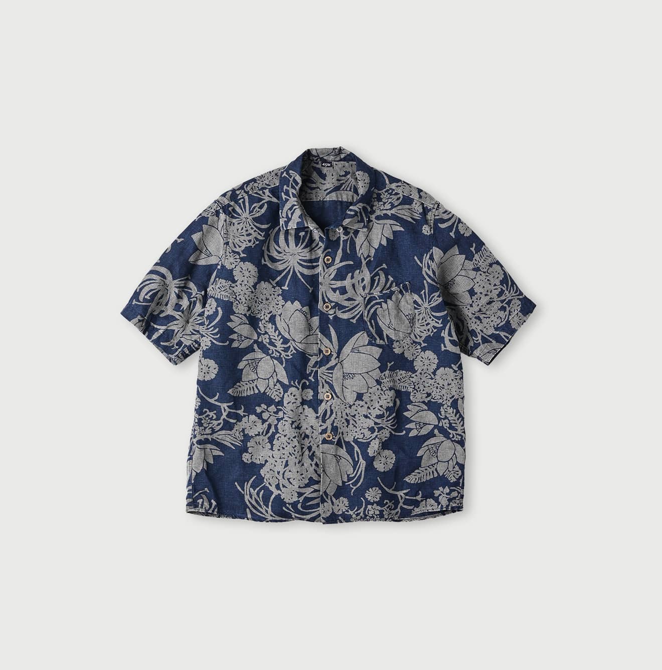 45R Indigo Linen Lotus Lei Lei Shirt Men