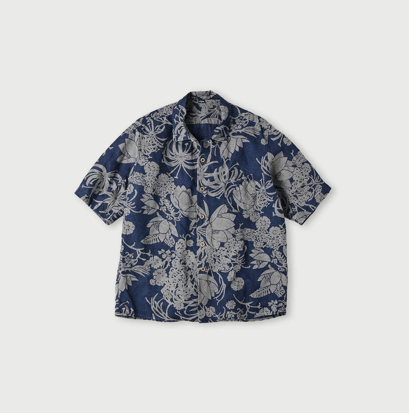 45R Indigo Linen Lotus Lei Lei Shirt Men - Image 1
