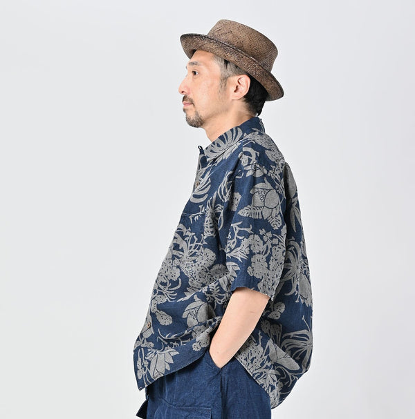 45R Indigo Linen Lotus Lei Lei Shirt Men