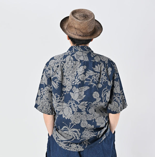 45R Indigo Linen Lotus Lei Lei Shirt Men