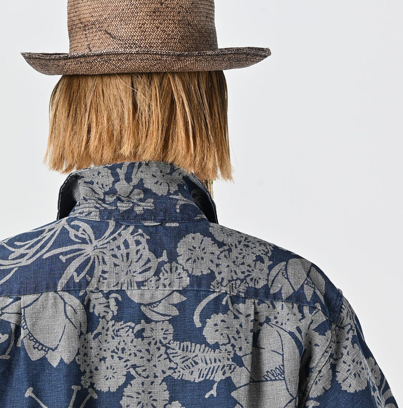 45R Indigo Linen Lotus Lei Lei Shirt Men
