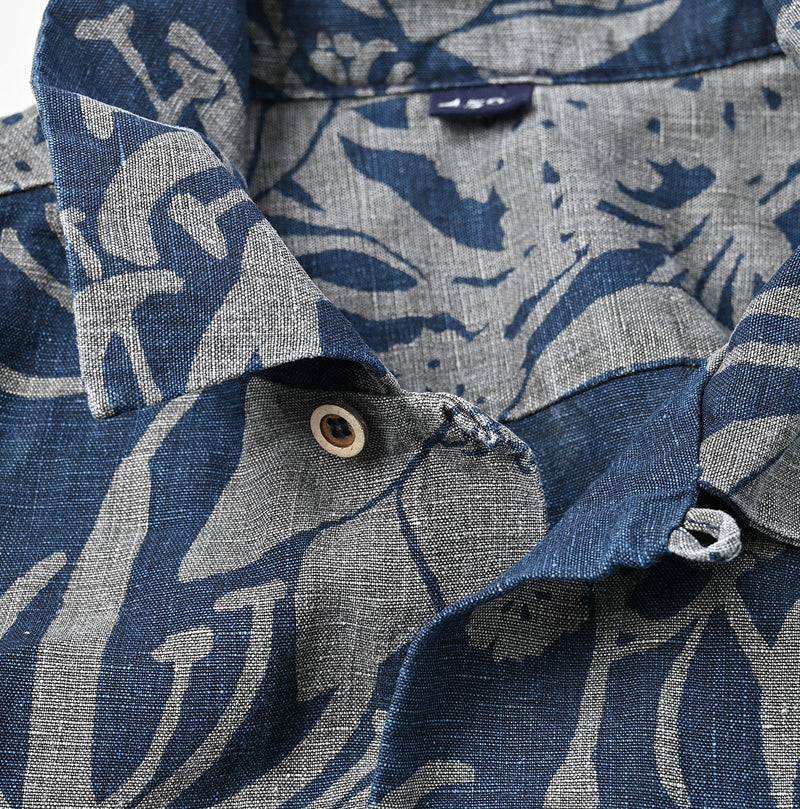 45R Indigo Linen Lotus Lei Lei Shirt Men