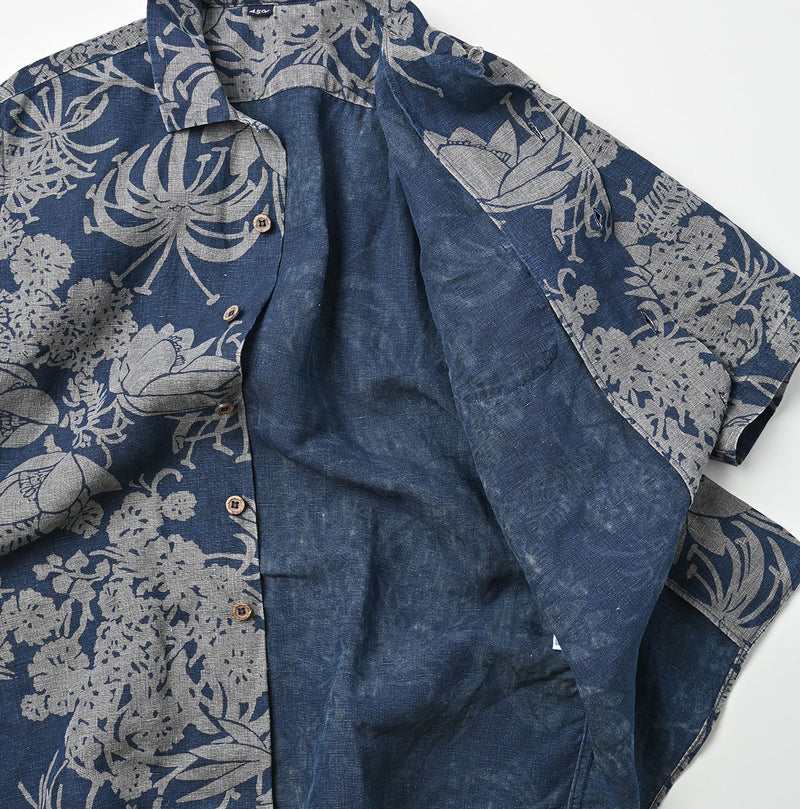 45R Indigo Linen Lotus Lei Lei Shirt Men - Image 19
