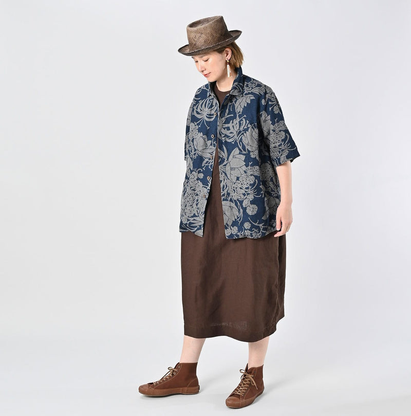 45R Indigo Linen Lotus Lei Lei Shirt Men