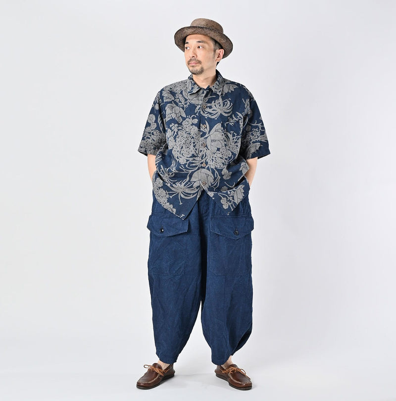 45R Indigo Linen Lotus Lei Lei Shirt Men