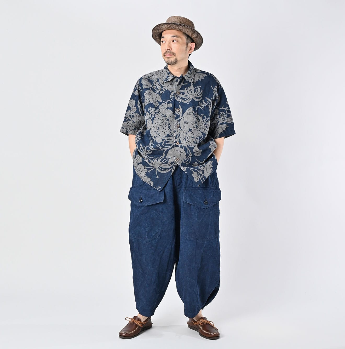 45R Indigo Linen Lotus Lei Lei Shirt Men