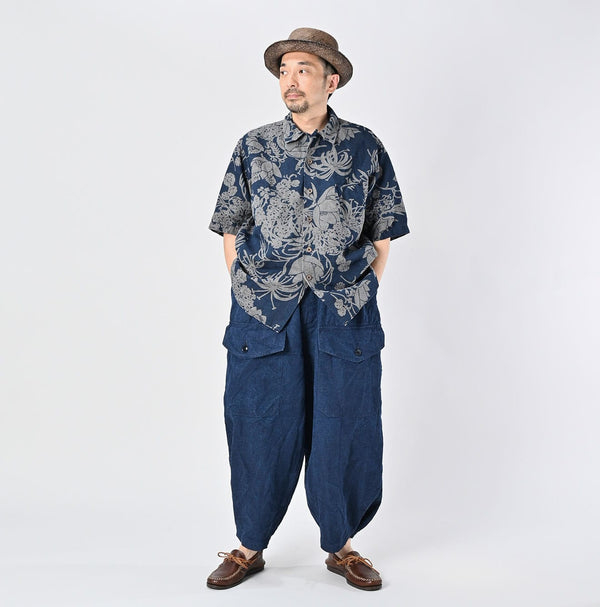45R Indigo Linen Lotus Lei Lei Shirt Men