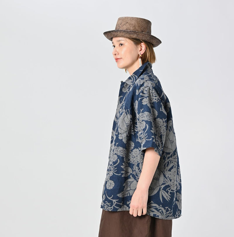 45R Indigo Linen Lotus Lei Lei Shirt Men