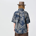 45R Indigo Linen Lotus Lei Lei Shirt Men