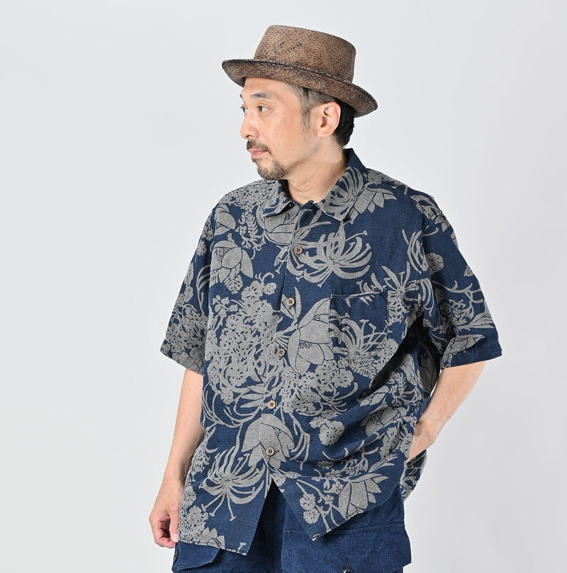 45R Indigo Linen Lotus Lei Lei Shirt Men