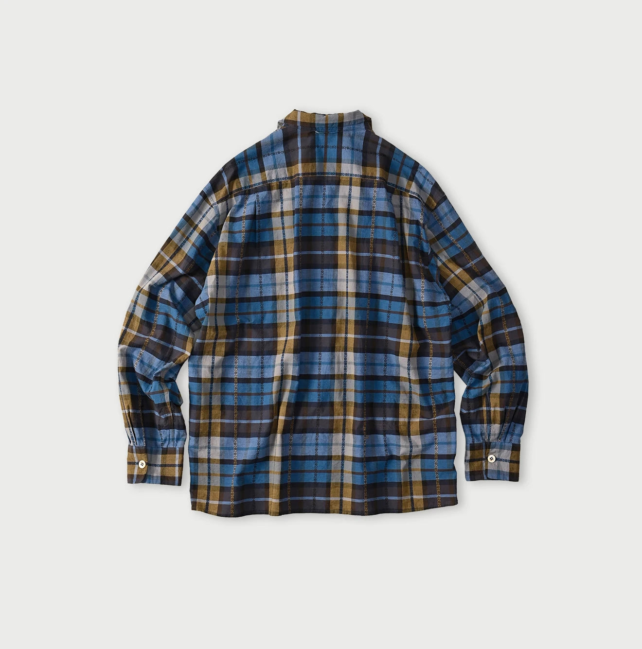 45R Ai Indigo Check Khadi Dobby Open-Collar Shirt - Image 14