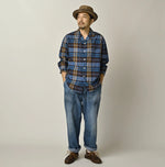 45R Ai Indigo Check Khadi Dobby Open-Collar Shirt